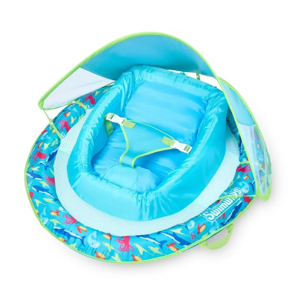 Swimways Premium Infant Baby SpringFloat Adjustable Sun Canopy Green & Blue 3+M‎